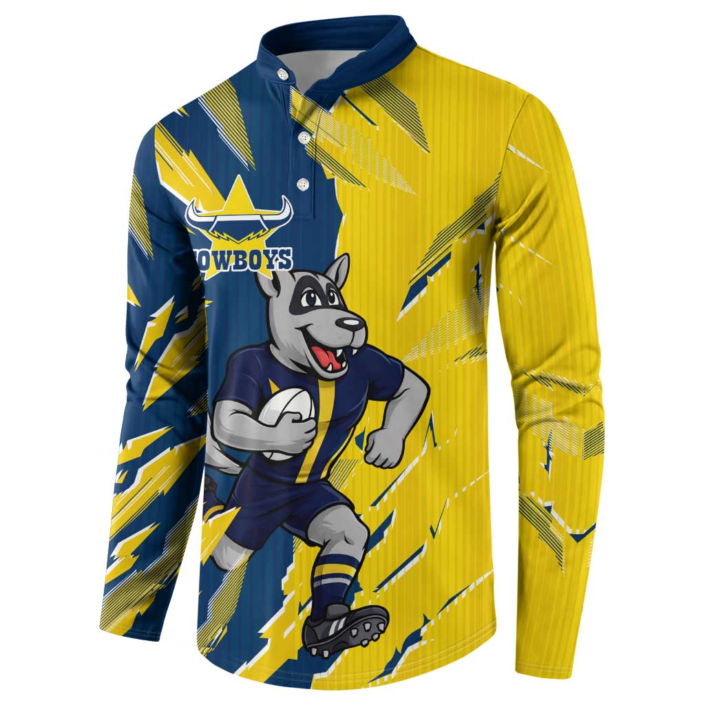 Personalized North Queensland Cowboys Button Sweatshirt Dynamic Lightning Mascot Rugby Australia