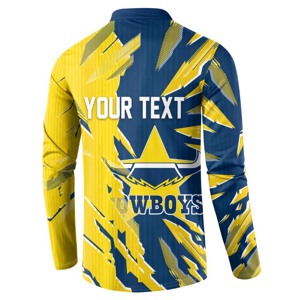 Personalized North Queensland Cowboys Button Sweatshirt Dynamic Lightning Mascot Rugby Australia