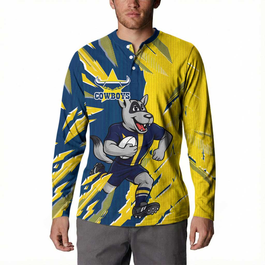 Personalized North Queensland Cowboys Button Sweatshirt Dynamic Lightning Mascot Rugby Australia