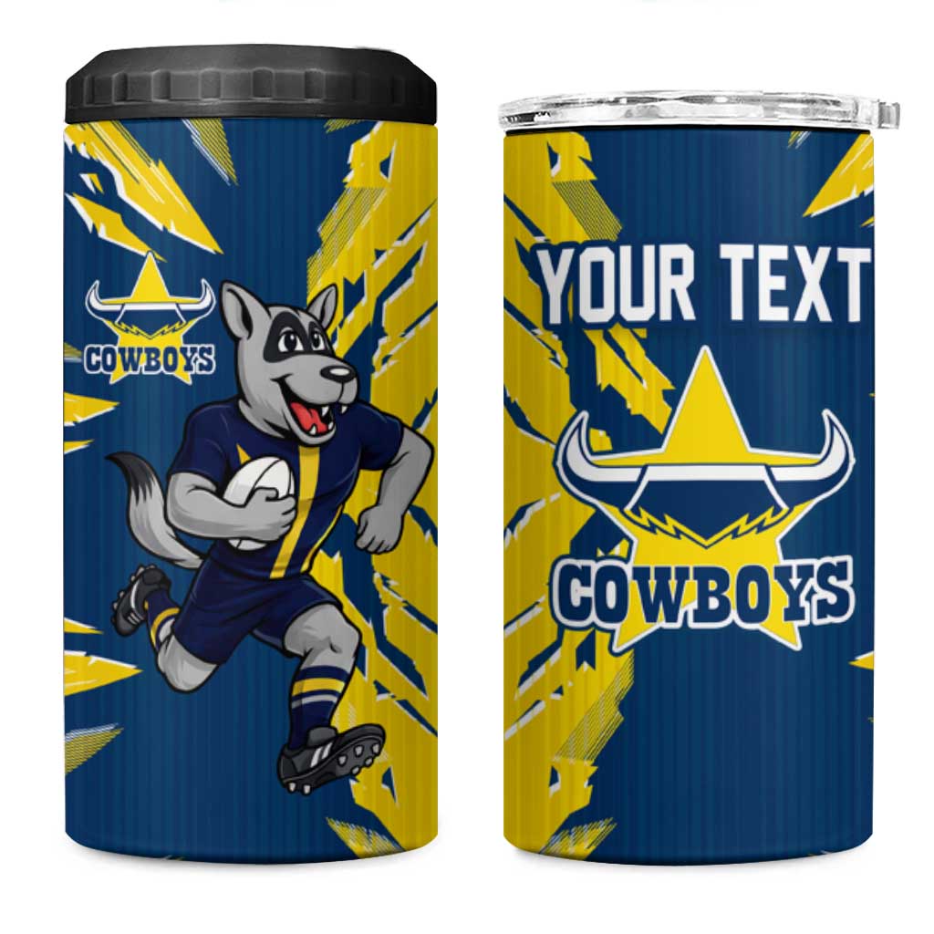 Personalized North Queensland Cowboys 4 in 1 Can Cooler Tumbler Dynamic Lightning Mascot Rugby Australia