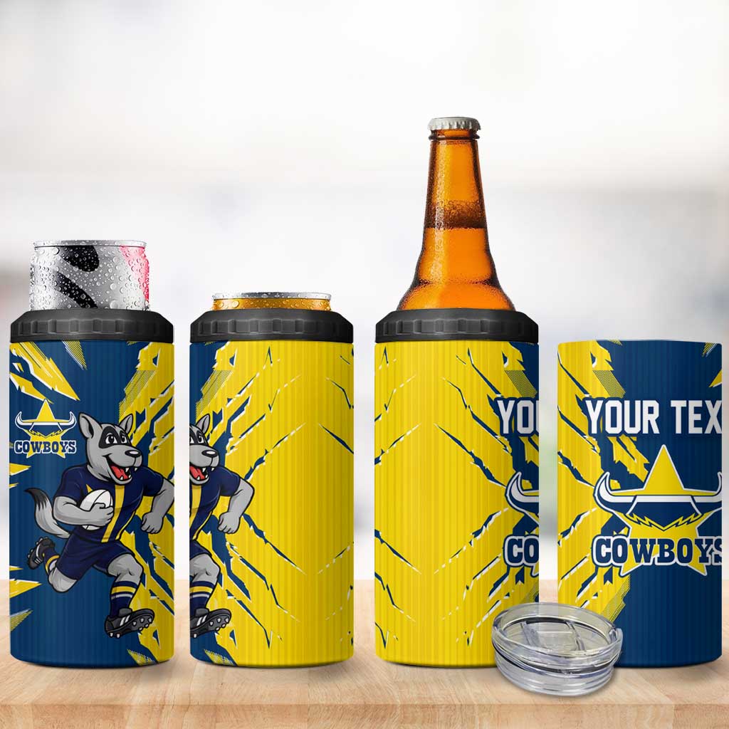 Personalized North Queensland Cowboys 4 in 1 Can Cooler Tumbler Dynamic Lightning Mascot Rugby Australia