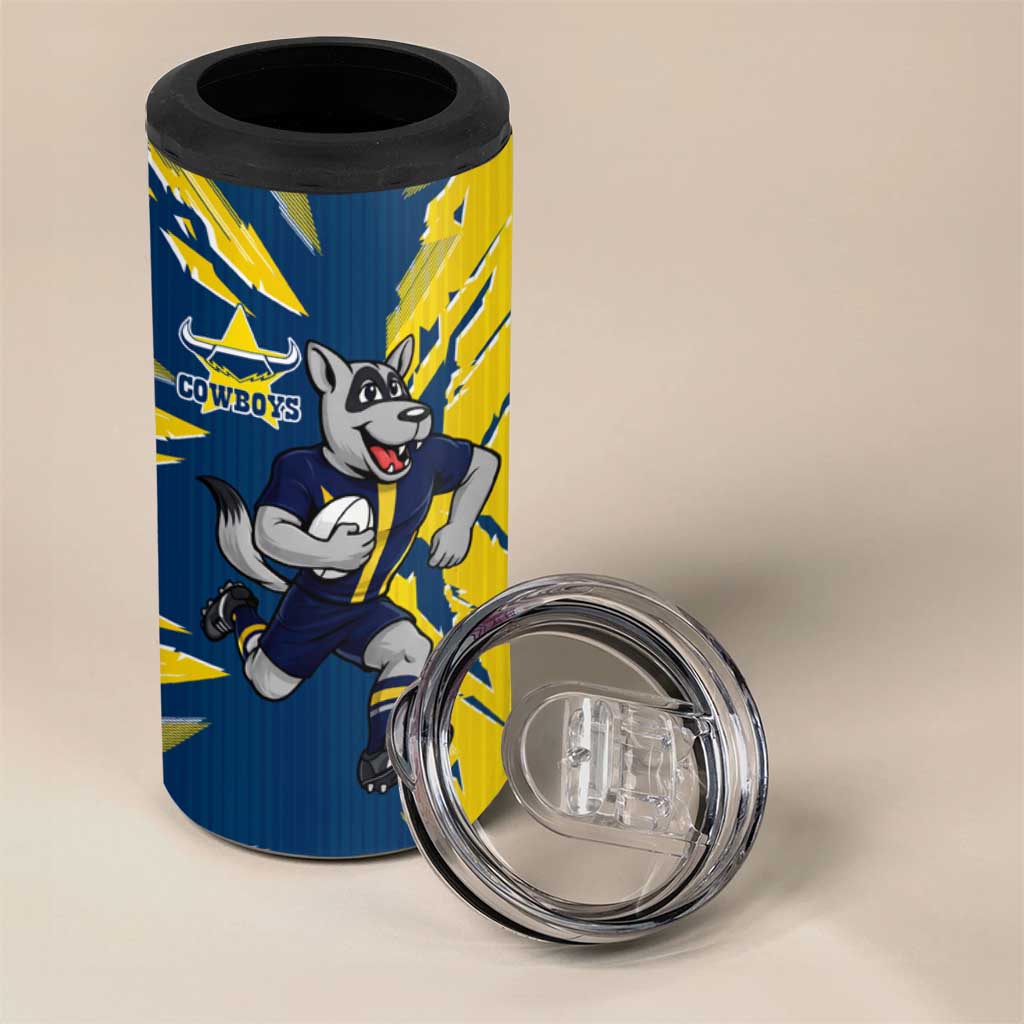 Personalized North Queensland Cowboys 4 in 1 Can Cooler Tumbler Dynamic Lightning Mascot Rugby Australia