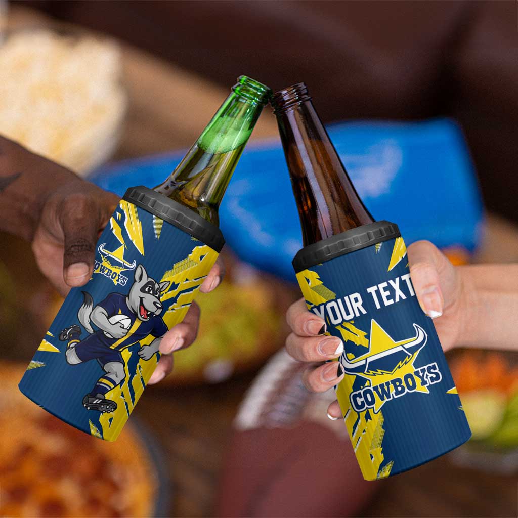 Personalized North Queensland Cowboys 4 in 1 Can Cooler Tumbler Dynamic Lightning Mascot Rugby Australia