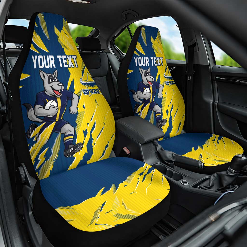 Personalized North Queensland Cowboys Car Seat Cover Dynamic Lightning Mascot Rugby Australia