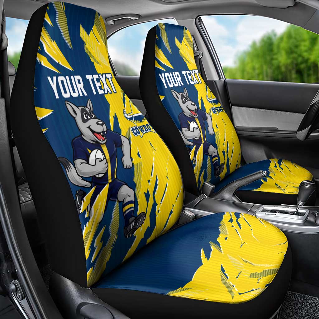 Personalized North Queensland Cowboys Car Seat Cover Dynamic Lightning Mascot Rugby Australia