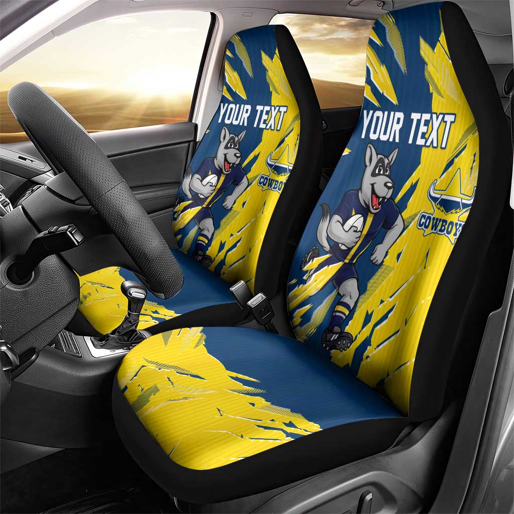 Personalized North Queensland Cowboys Car Seat Cover Dynamic Lightning Mascot Rugby Australia