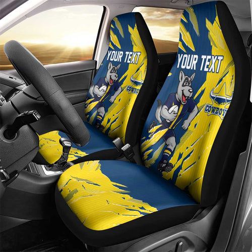 Personalized North Queensland Cowboys Car Seat Cover Dynamic Lightning Mascot Rugby Australia