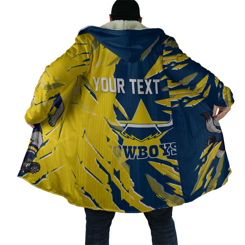 Personalized North Queensland Cowboys Cloak Dynamic Lightning Mascot Rugby Australia