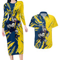 Personalized North Queensland Cowboys Couples Matching Long Sleeve Bodycon Dress and Hawaiian Shirt Dynamic Lightning Mascot Rugby Australia