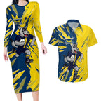 Personalized North Queensland Cowboys Couples Matching Long Sleeve Bodycon Dress and Hawaiian Shirt Dynamic Lightning Mascot Rugby Australia