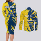 Personalized North Queensland Cowboys Couples Matching Long Sleeve Bodycon Dress and Long Sleeve Button Shirt Dynamic Lightning Mascot Rugby Australia