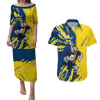 Personalized North Queensland Cowboys Couples Matching Puletasi and Hawaiian Shirt Dynamic Lightning Mascot Rugby Australia