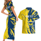 Personalized North Queensland Cowboys Couples Matching Short Sleeve Bodycon Dress and Hawaiian Shirt Dynamic Lightning Mascot Rugby Australia