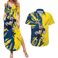 Personalized North Queensland Cowboys Couples Matching Summer Maxi Dress and Hawaiian Shirt Dynamic Lightning Mascot Rugby Australia