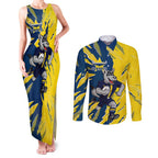 Personalized North Queensland Cowboys Couples Matching Tank Maxi Dress and Long Sleeve Button Shirt Dynamic Lightning Mascot Rugby Australia