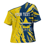 Personalized North Queensland Cowboys Cross Shoulder Shirt Dynamic Lightning Mascot Rugby Australia