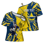 Personalized North Queensland Cowboys Cross Shoulder Shirt Dynamic Lightning Mascot Rugby Australia