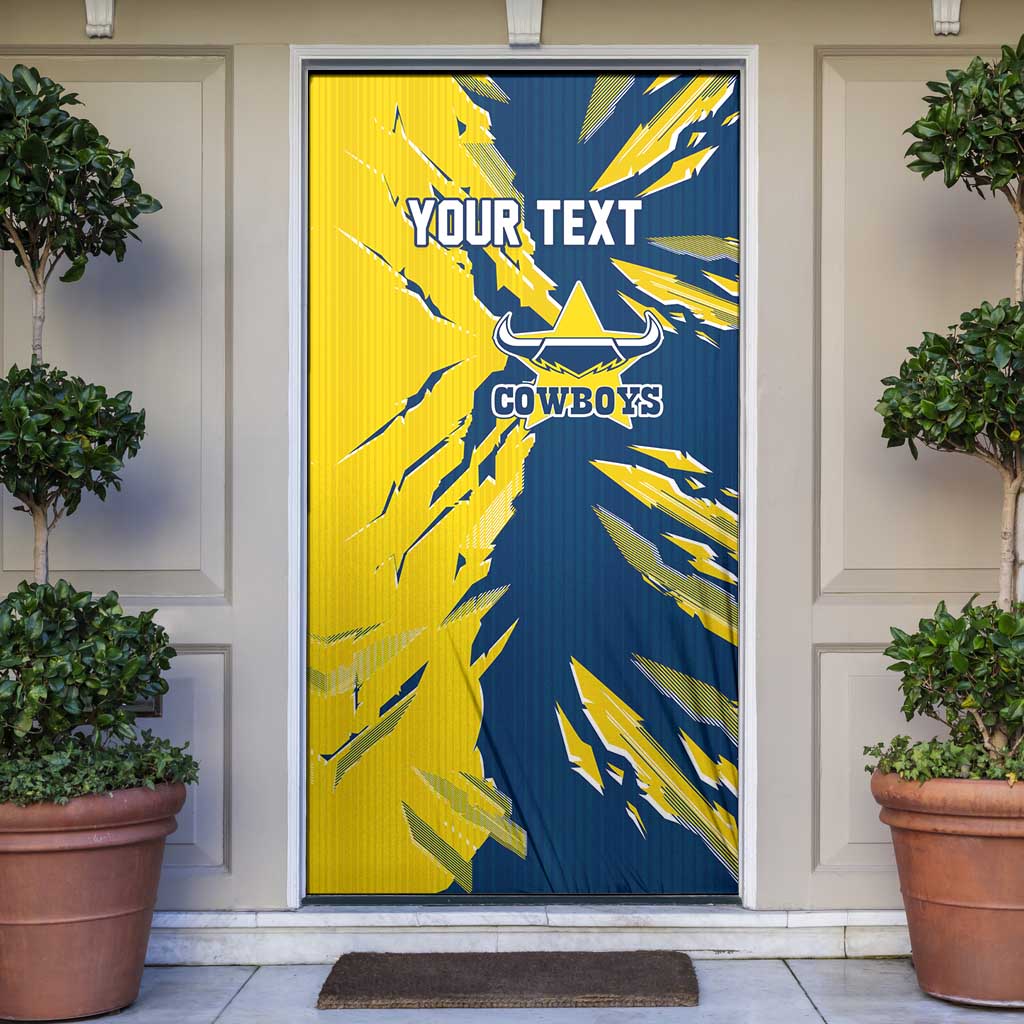 Personalized North Queensland Cowboys Door Cover Dynamic Lightning Mascot Rugby Australia