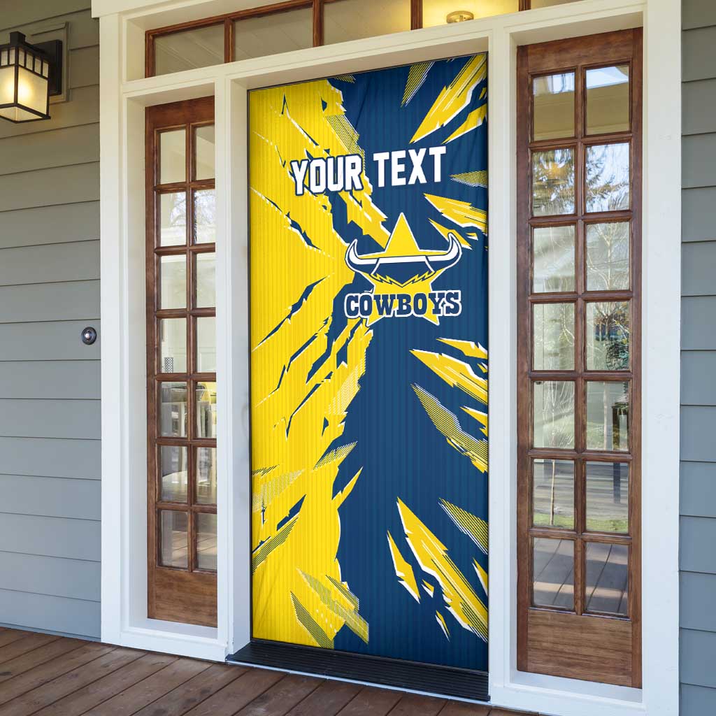 Personalized North Queensland Cowboys Door Cover Dynamic Lightning Mascot Rugby Australia
