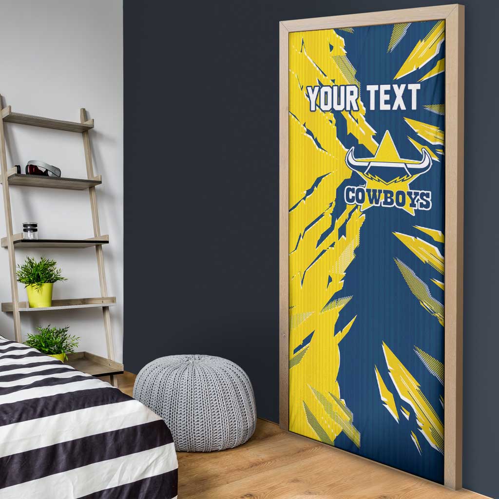 Personalized North Queensland Cowboys Door Cover Dynamic Lightning Mascot Rugby Australia