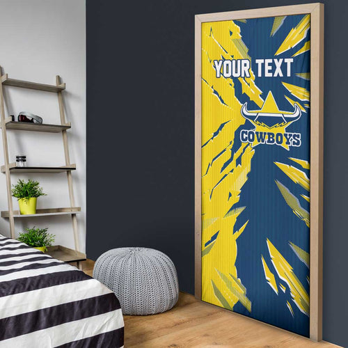 Personalized North Queensland Cowboys Door Cover Dynamic Lightning Mascot Rugby Australia