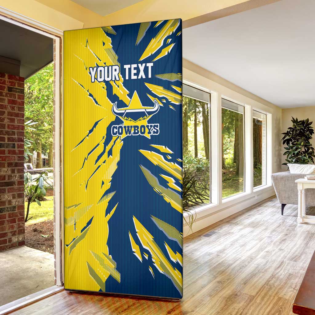 Personalized North Queensland Cowboys Door Cover Dynamic Lightning Mascot Rugby Australia