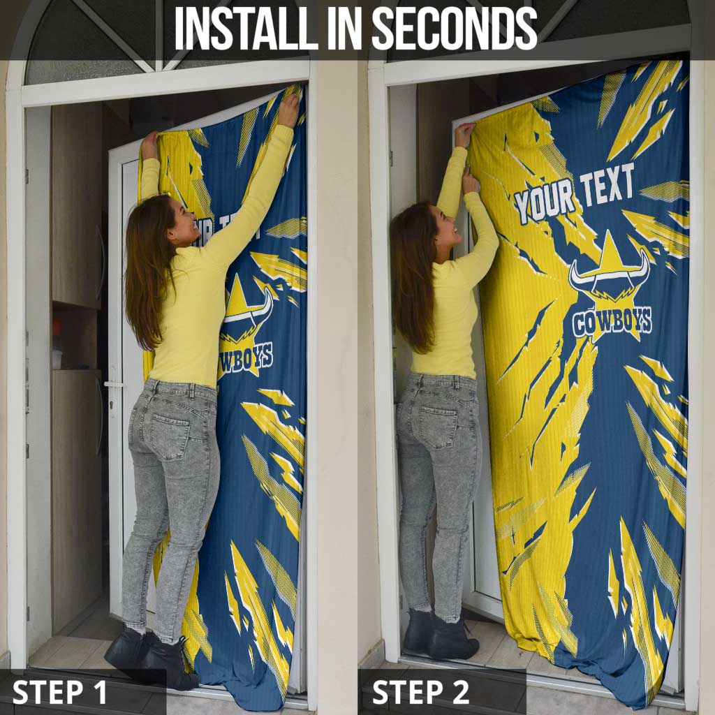 Personalized North Queensland Cowboys Door Cover Dynamic Lightning Mascot Rugby Australia