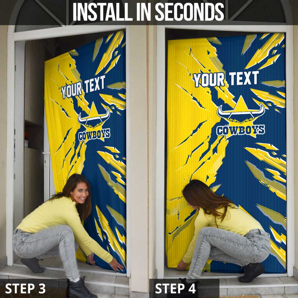 Personalized North Queensland Cowboys Door Cover Dynamic Lightning Mascot Rugby Australia