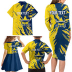 Personalized North Queensland Cowboys Family Matching Long Sleeve Bodycon Dress and Hawaiian Shirt Dynamic Lightning Mascot Rugby Australia