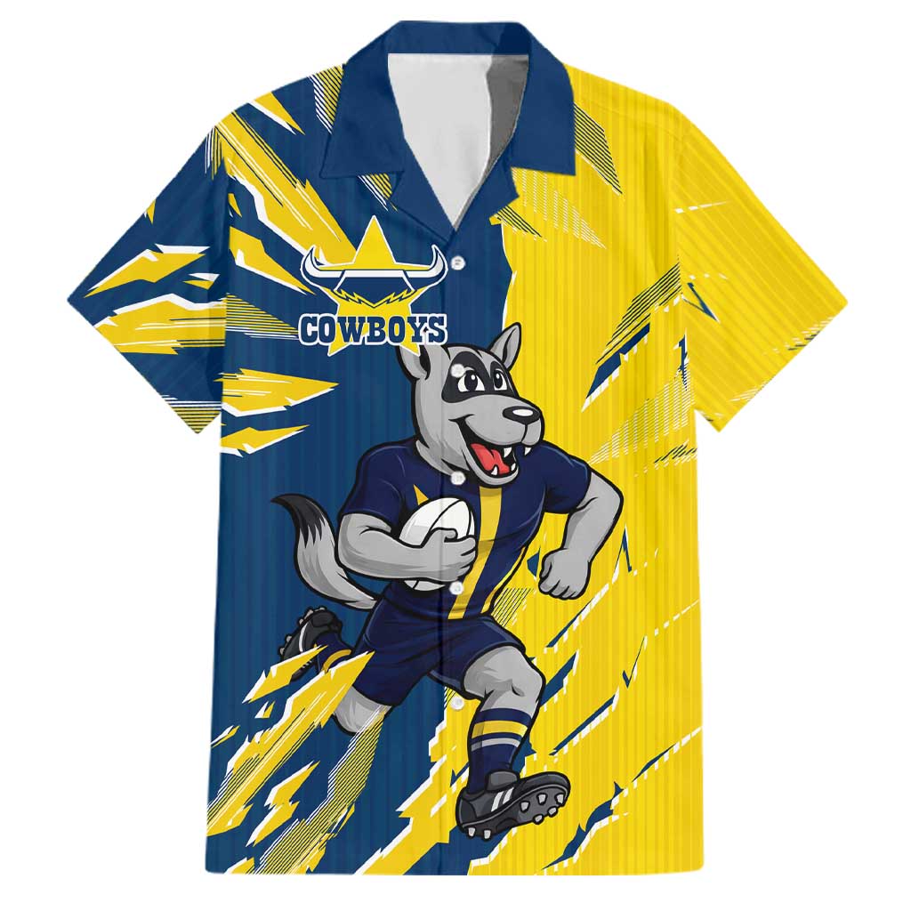Personalized North Queensland Cowboys Family Matching Off Shoulder Maxi Dress and Hawaiian Shirt Dynamic Lightning Mascot Rugby Australia