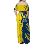 Personalized North Queensland Cowboys Family Matching Off Shoulder Maxi Dress and Hawaiian Shirt Dynamic Lightning Mascot Rugby Australia