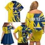 Personalized North Queensland Cowboys Family Matching Off Shoulder Short Dress and Hawaiian Shirt Dynamic Lightning Mascot Rugby Australia