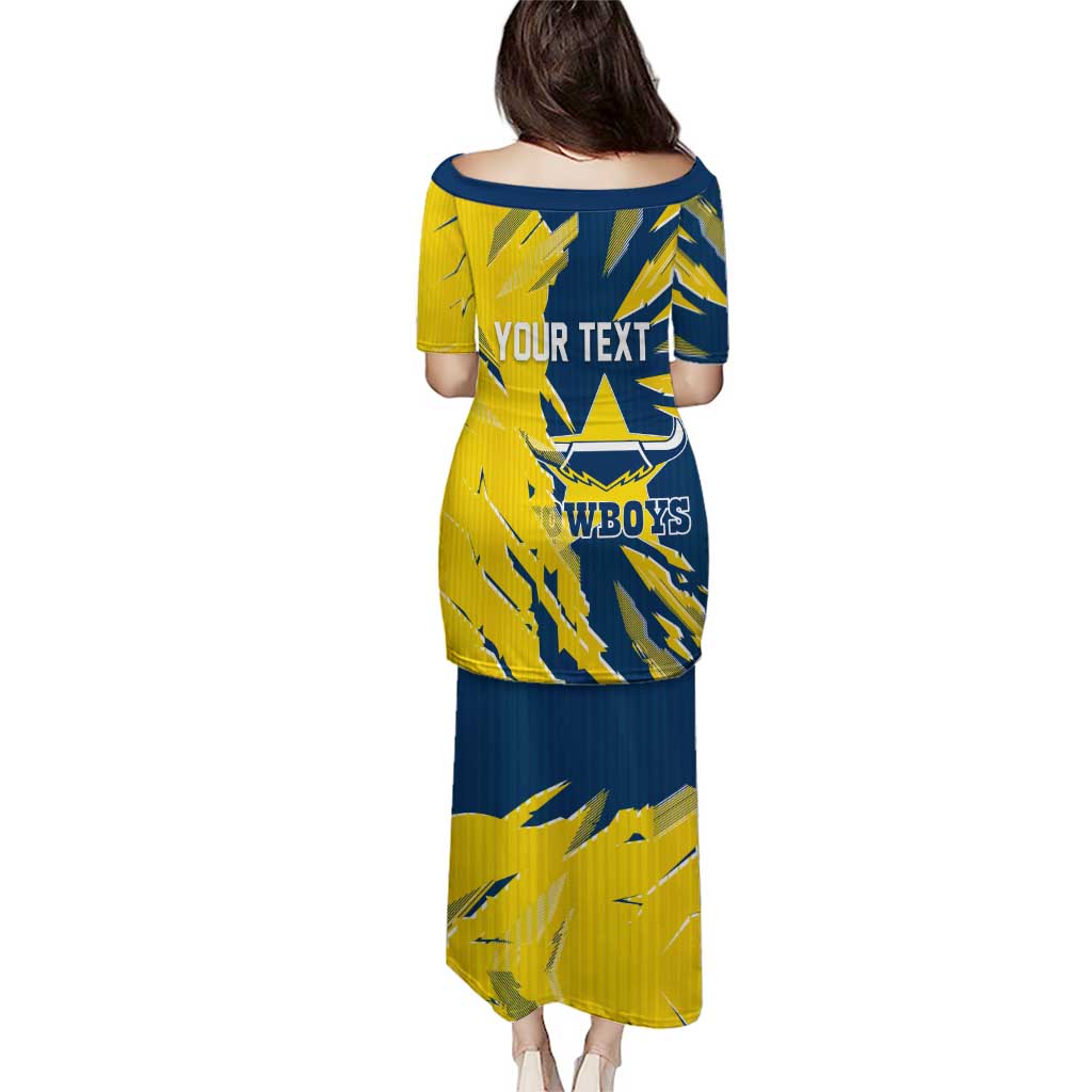 Personalized North Queensland Cowboys Family Matching Puletasi and Hawaiian Shirt Dynamic Lightning Mascot Rugby Australia