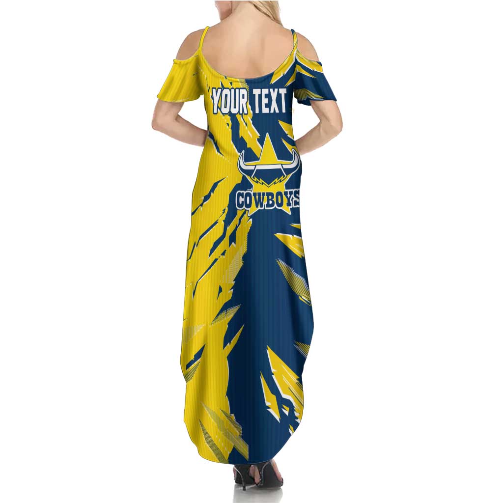 Personalized North Queensland Cowboys Family Matching Summer Maxi Dress and Hawaiian Shirt Dynamic Lightning Mascot Rugby Australia