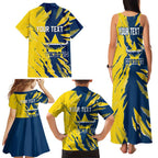 Personalized North Queensland Cowboys Family Matching Tank Maxi Dress and Hawaiian Shirt Dynamic Lightning Mascot Rugby Australia