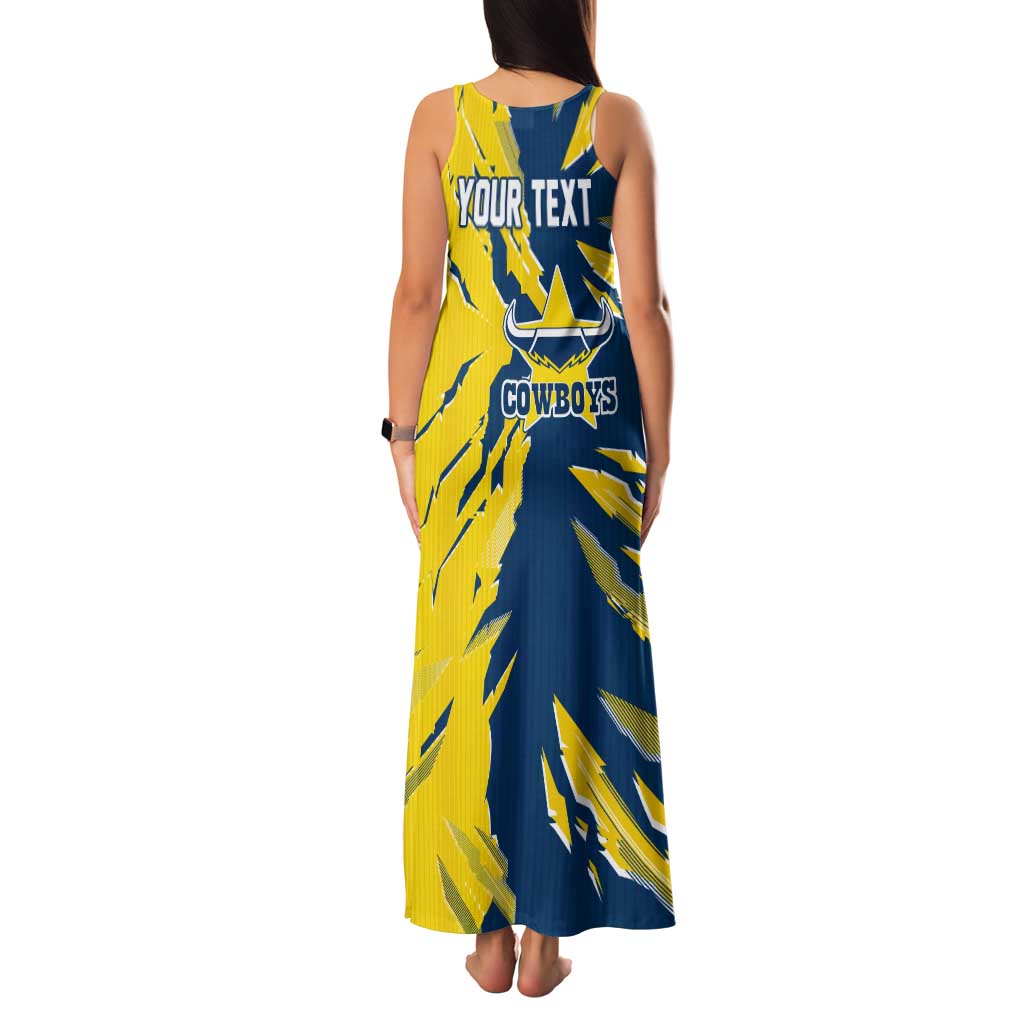 Personalized North Queensland Cowboys Family Matching Tank Maxi Dress and Hawaiian Shirt Dynamic Lightning Mascot Rugby Australia