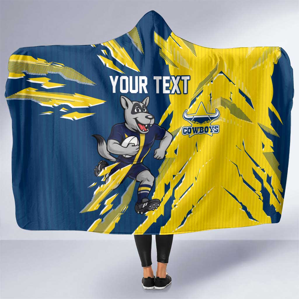 Personalized North Queensland Cowboys Hooded Blanket Dynamic Lightning Mascot Rugby Australia