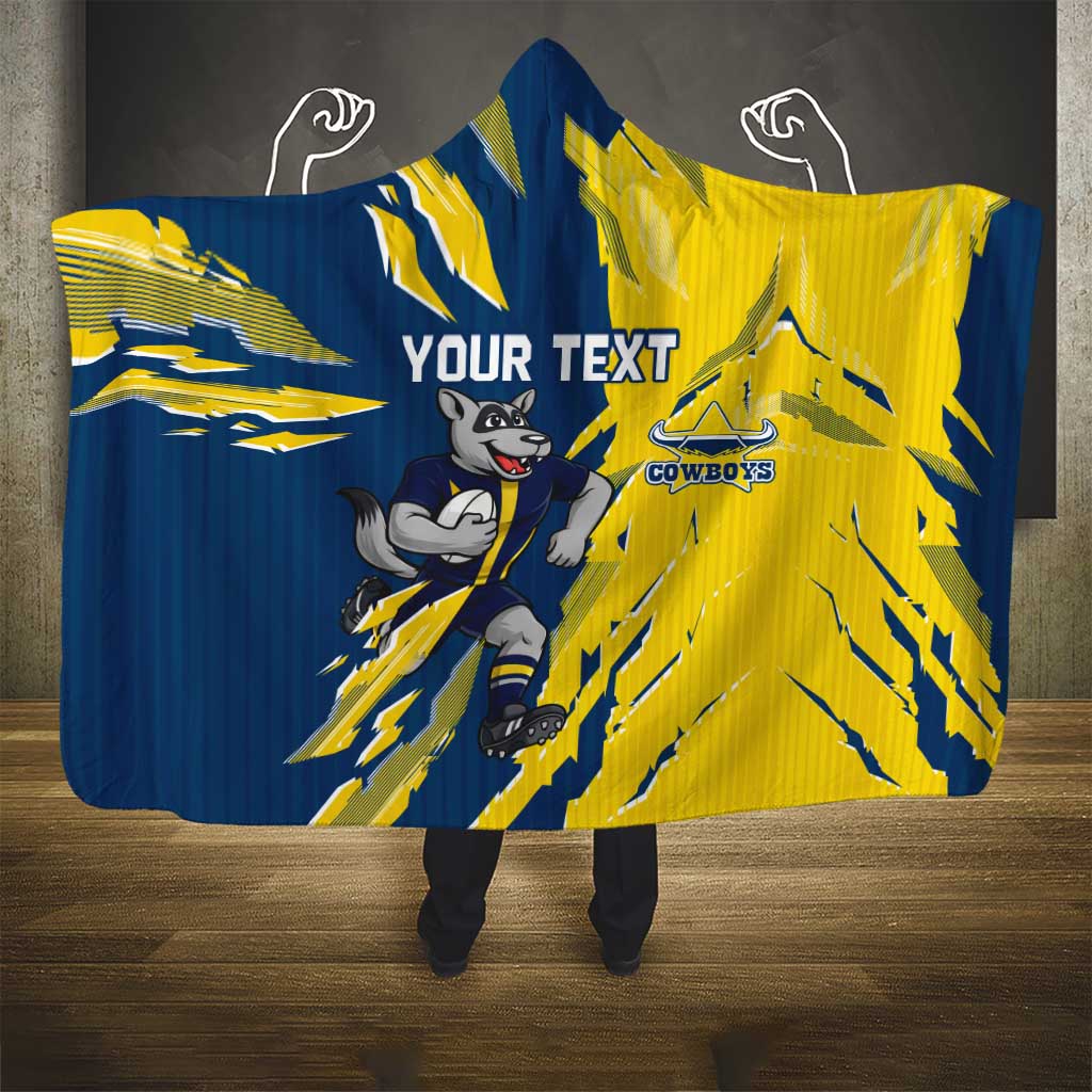 Personalized North Queensland Cowboys Hooded Blanket Dynamic Lightning Mascot Rugby Australia