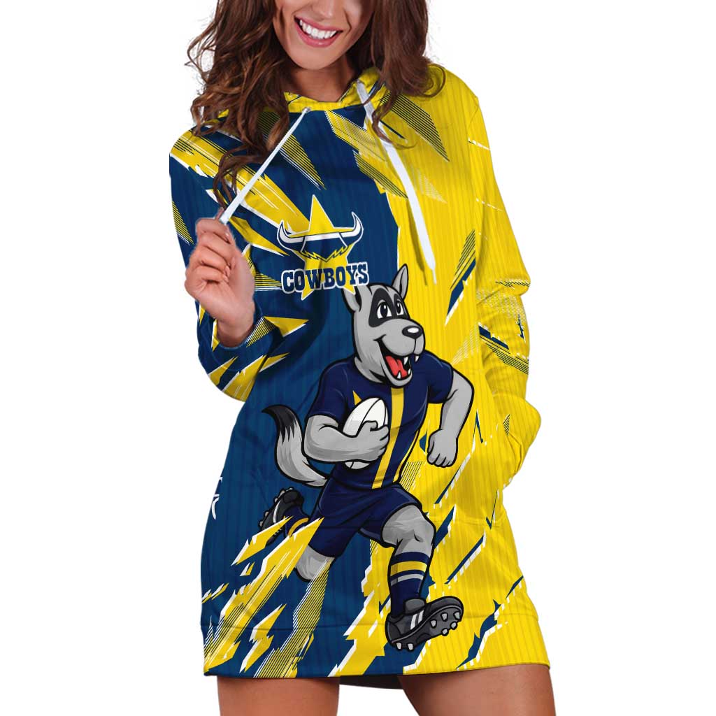 Personalized North Queensland Cowboys Hoodie Dress Dynamic Lightning Mascot Rugby Australia