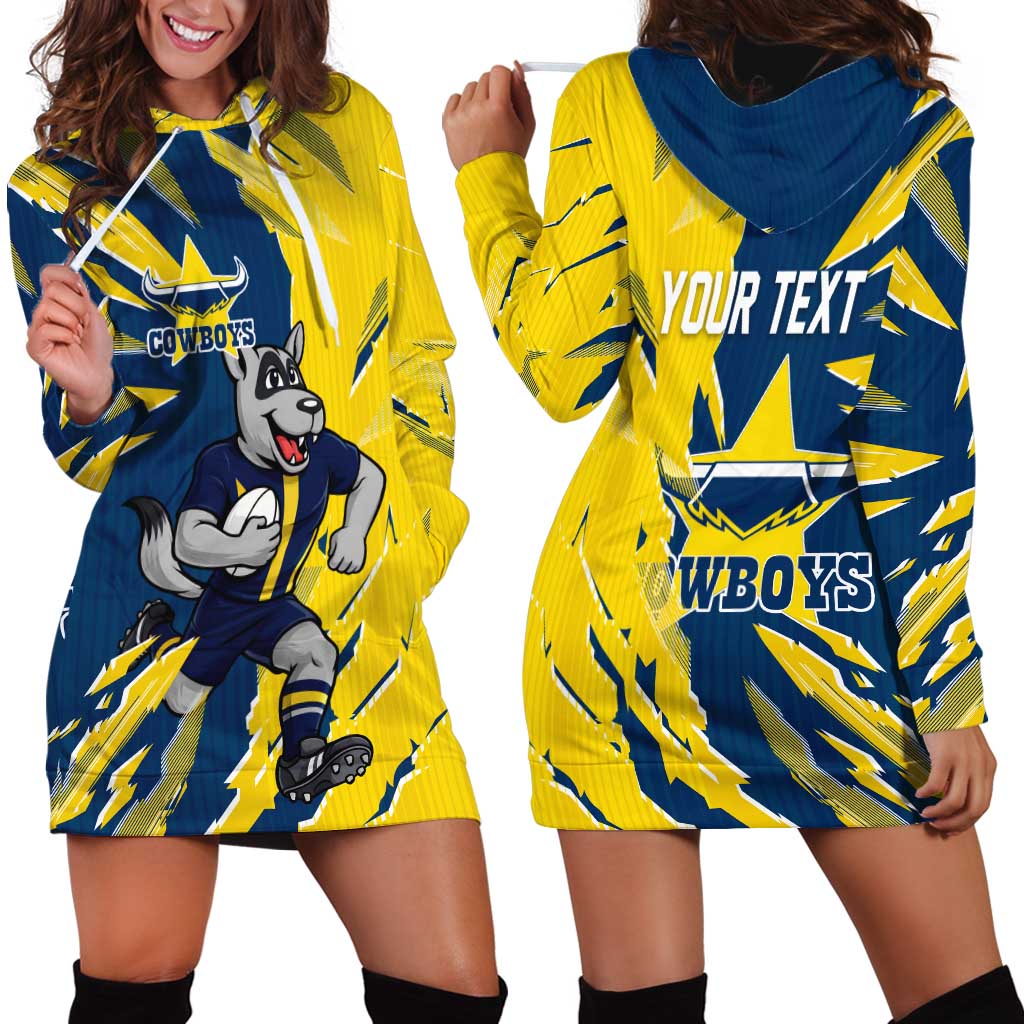 Personalized North Queensland Cowboys Hoodie Dress Dynamic Lightning Mascot Rugby Australia