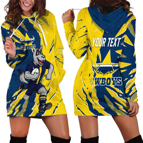 Personalized North Queensland Cowboys Hoodie Dress Dynamic Lightning Mascot Rugby Australia