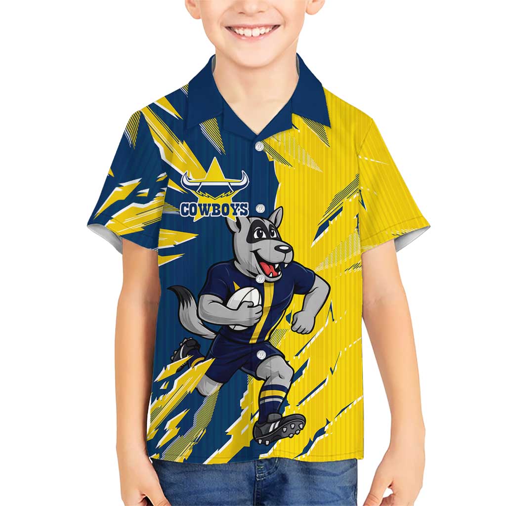 Personalized North Queensland Cowboys Kid Hawaiian Shirt Dynamic Lightning Mascot Rugby Australia
