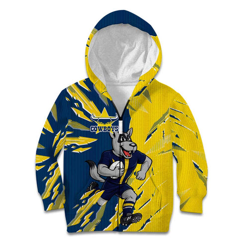 Personalized North Queensland Cowboys Kid Hoodie Dynamic Lightning Mascot Rugby Australia