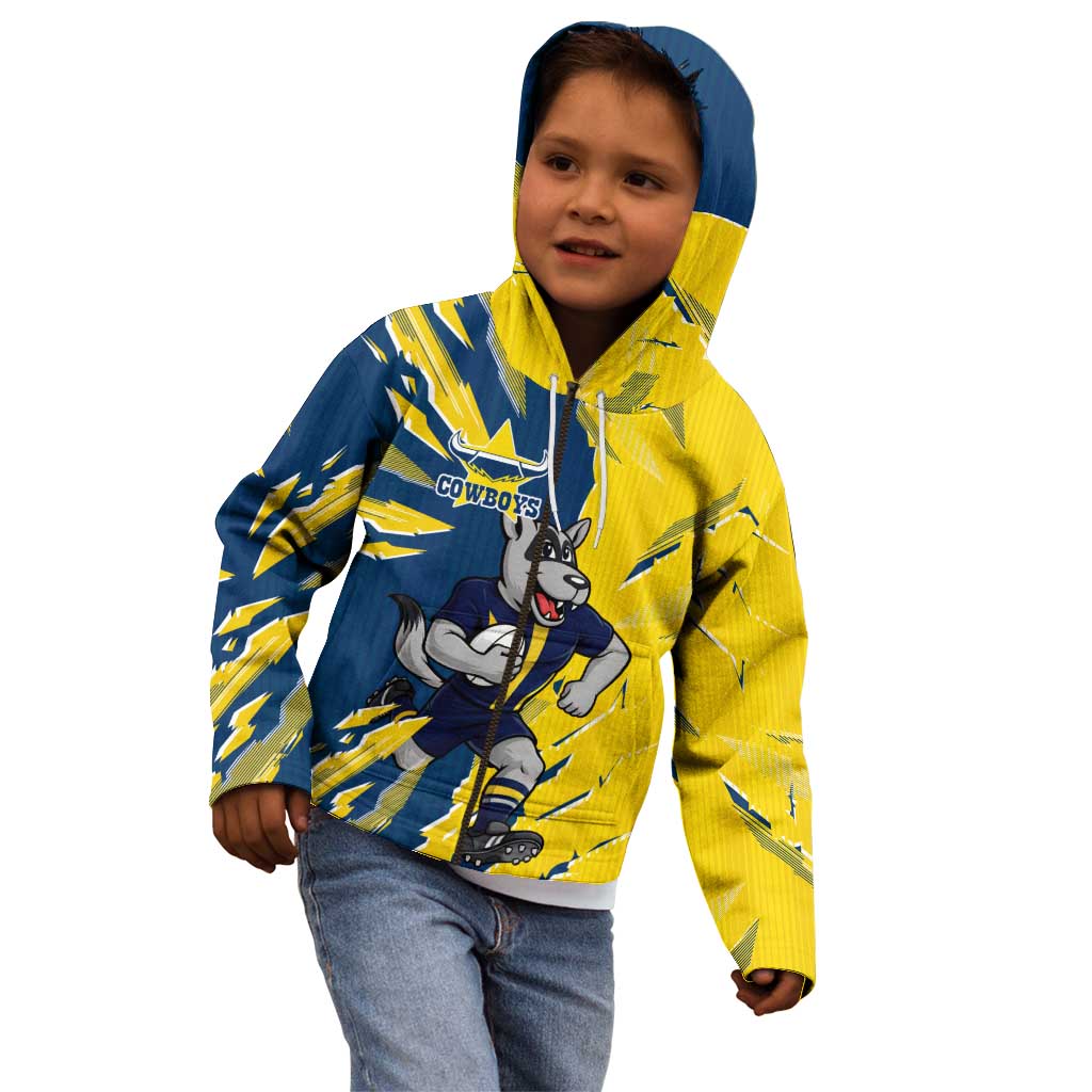 Personalized North Queensland Cowboys Kid Hoodie Dynamic Lightning Mascot Rugby Australia