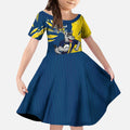 Personalized North Queensland Cowboys Kid Short Sleeve Dress Dynamic Lightning Mascot Rugby Australia