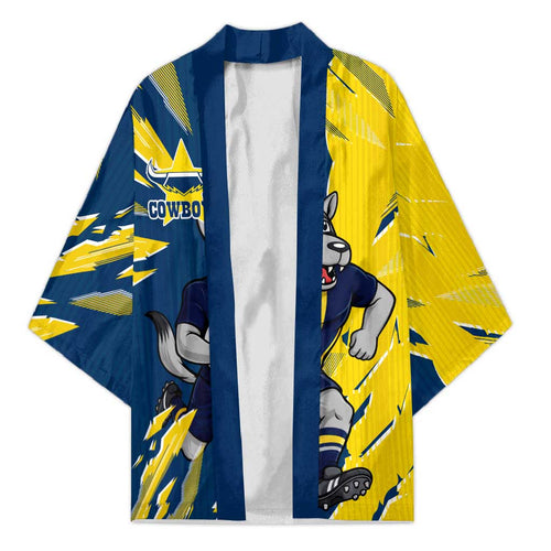 Personalized North Queensland Cowboys Kimono Dynamic Lightning Mascot Rugby Australia