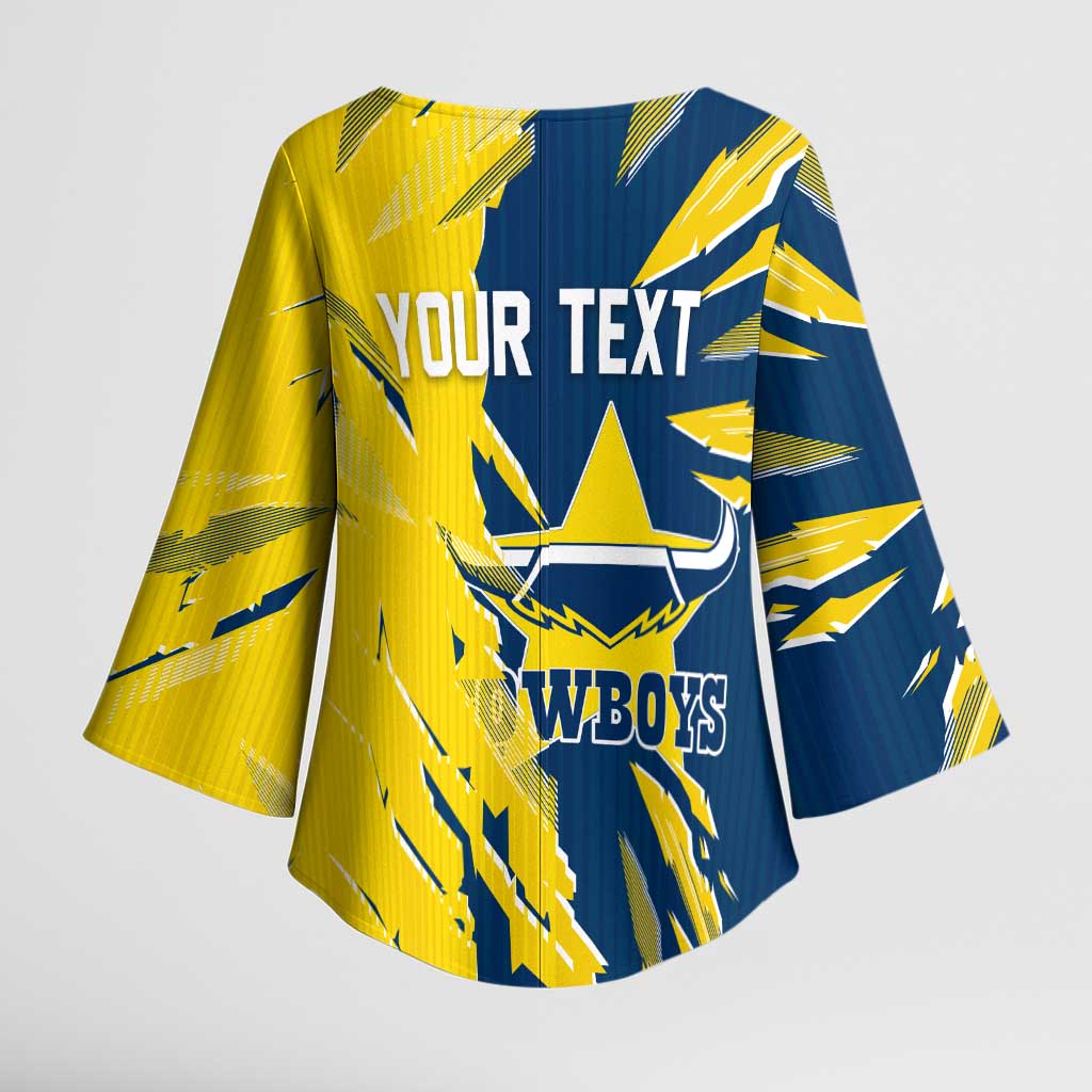 Personalized North Queensland Cowboys Kimono Sleeve Blouse Dynamic Lightning Mascot Rugby Australia