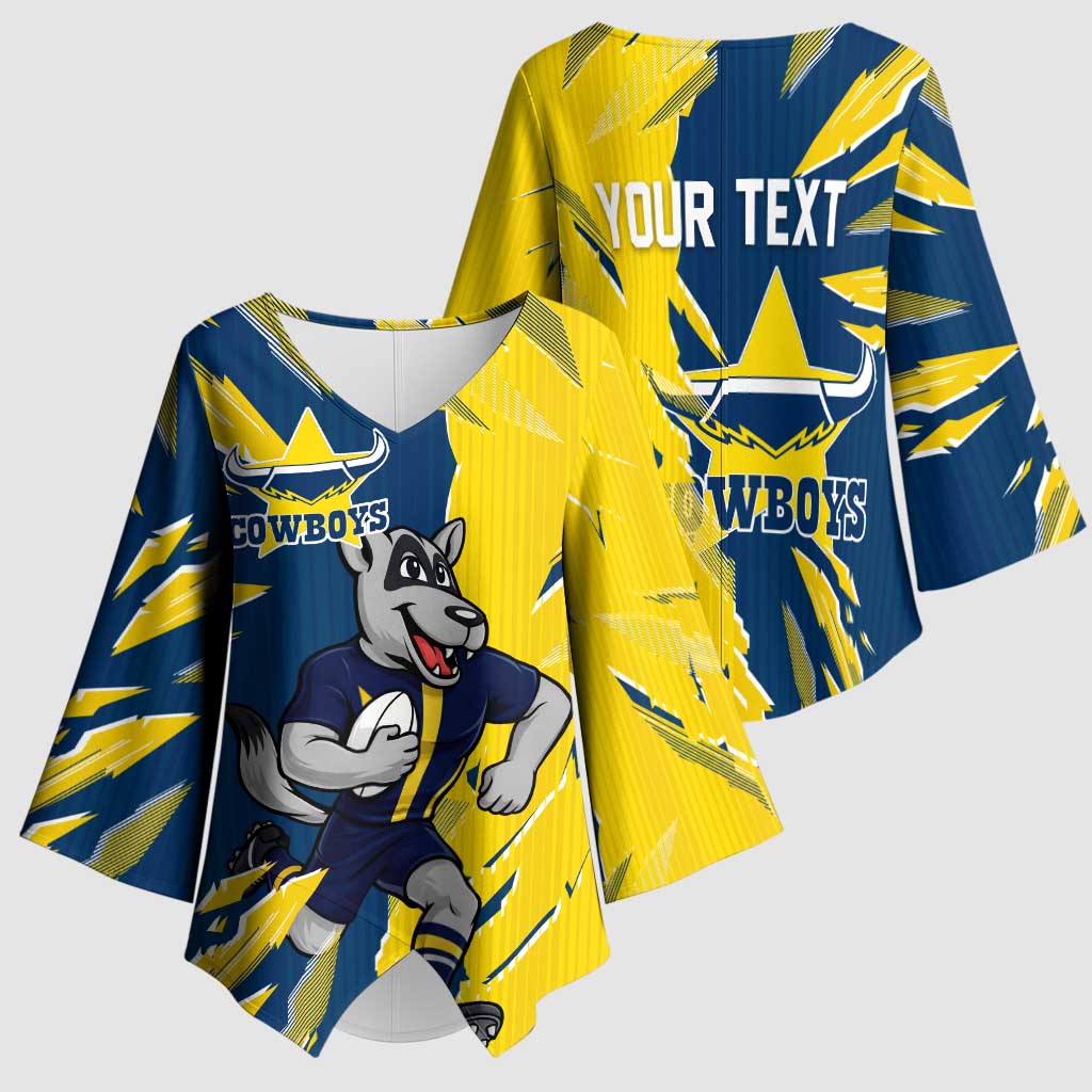 Personalized North Queensland Cowboys Kimono Sleeve Blouse Dynamic Lightning Mascot Rugby Australia