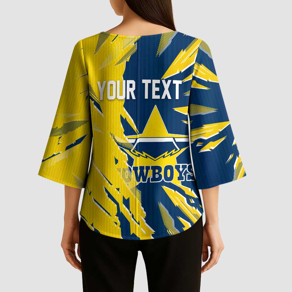 Personalized North Queensland Cowboys Kimono Sleeve Blouse Dynamic Lightning Mascot Rugby Australia