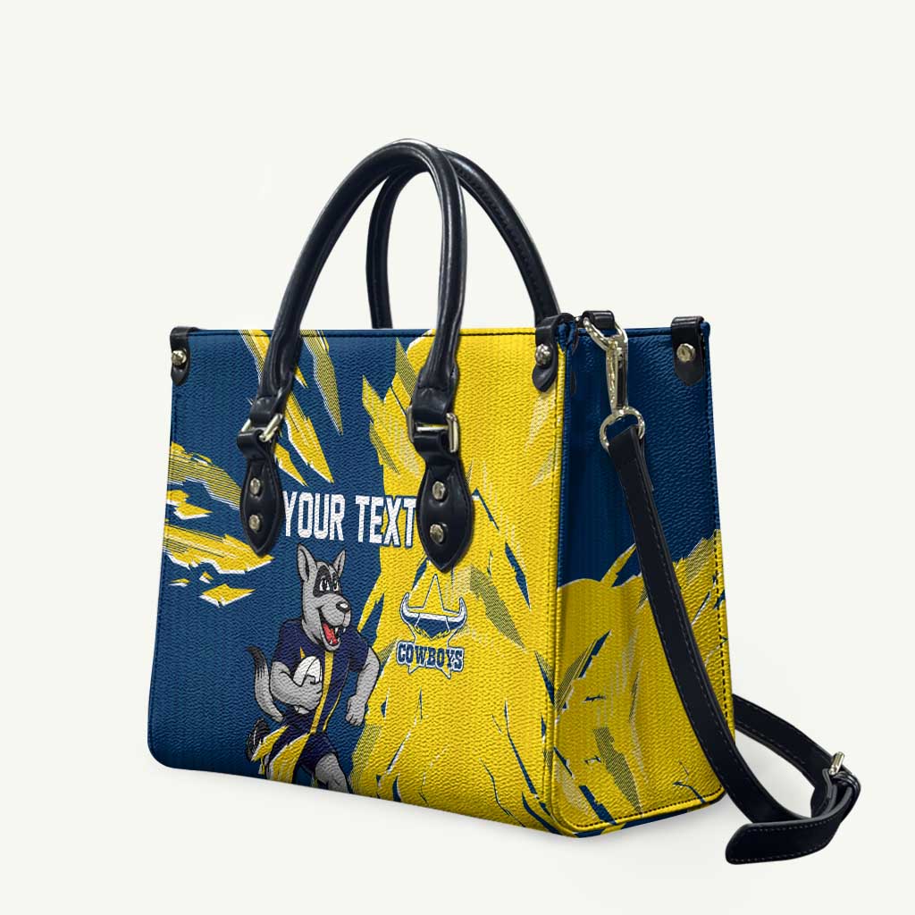 Personalized North Queensland Cowboys Leather Bag Dynamic Lightning Mascot Rugby Australia